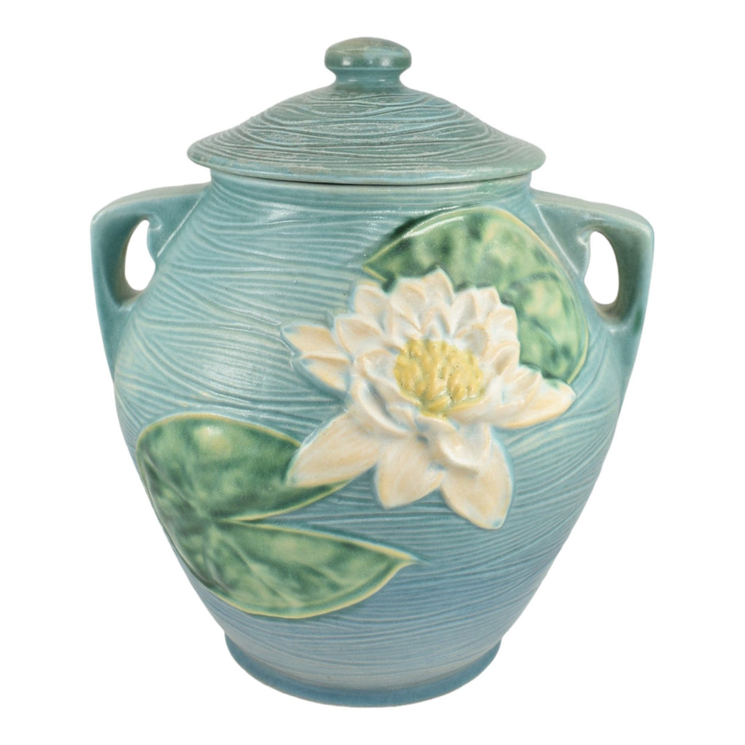 Roseville Water Lily Blue 1943 Mid Century Modern Pottery Ceramic Cookie Jar 1-8