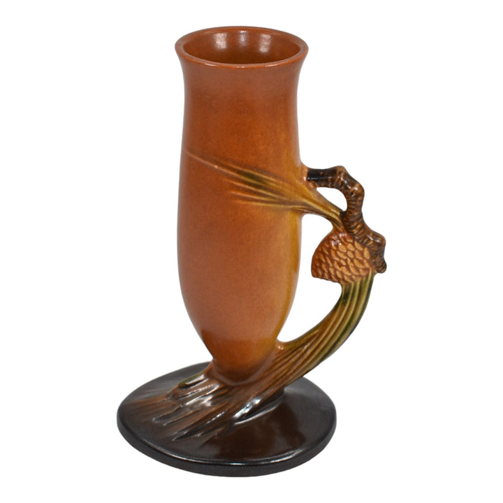 Roseville Pine Cone Brown 1953 Vintage Art Pottery Ceramic Flower Bud Vase 479-7 - Just Art Pottery
