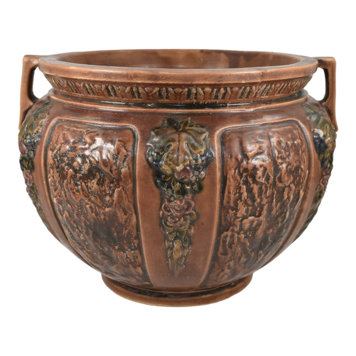 Roseville Florentine I 1924 Vintage Art Pottery Brown Jardiniere Planter 602-8