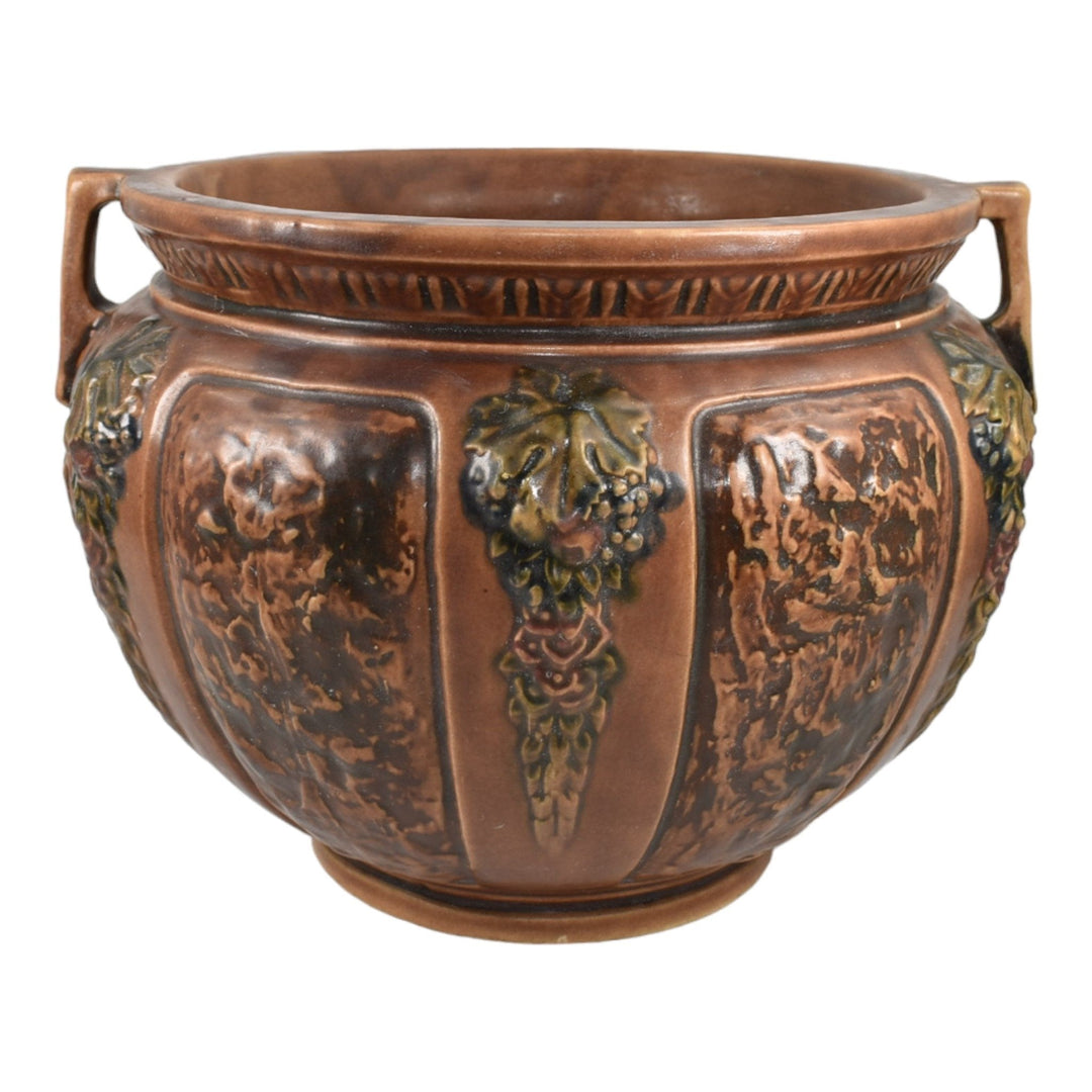 Roseville Florentine I 1924 Vintage Art Pottery Brown Jardiniere Planter 602-8