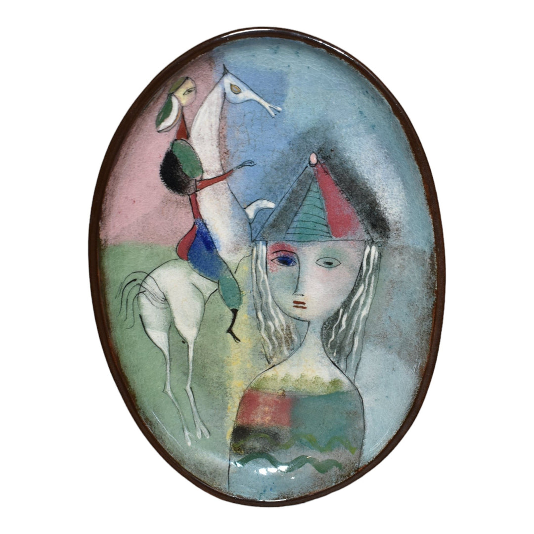 Pillin Studio Mid Century Modern Pottery Woman Horse Rider Large Ceramic Tray