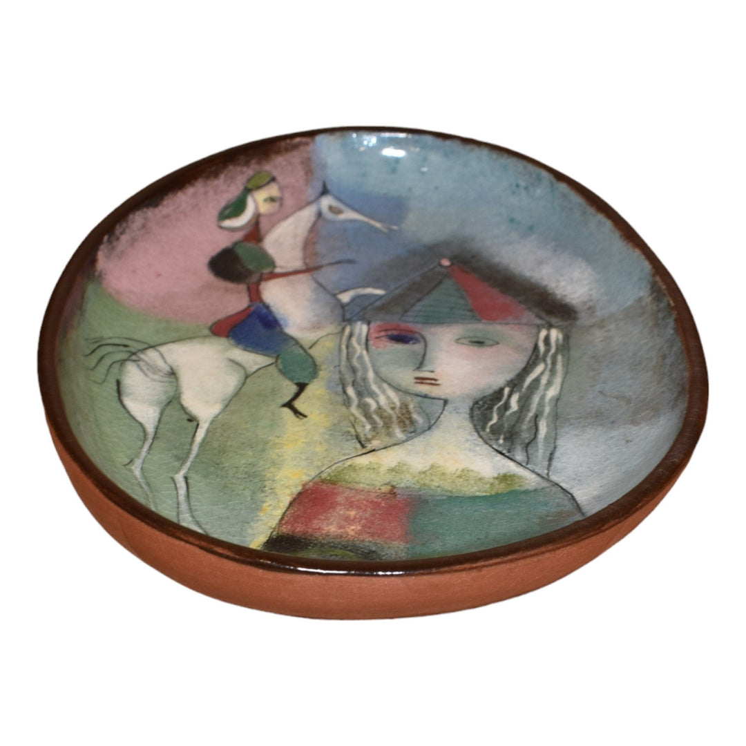 Pillin Studio Mid Century Modern Pottery Woman Horse Rider Large Ceramic Tray