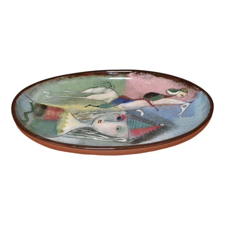 Pillin Studio Mid Century Modern Pottery Woman Horse Rider Large Ceramic Tray