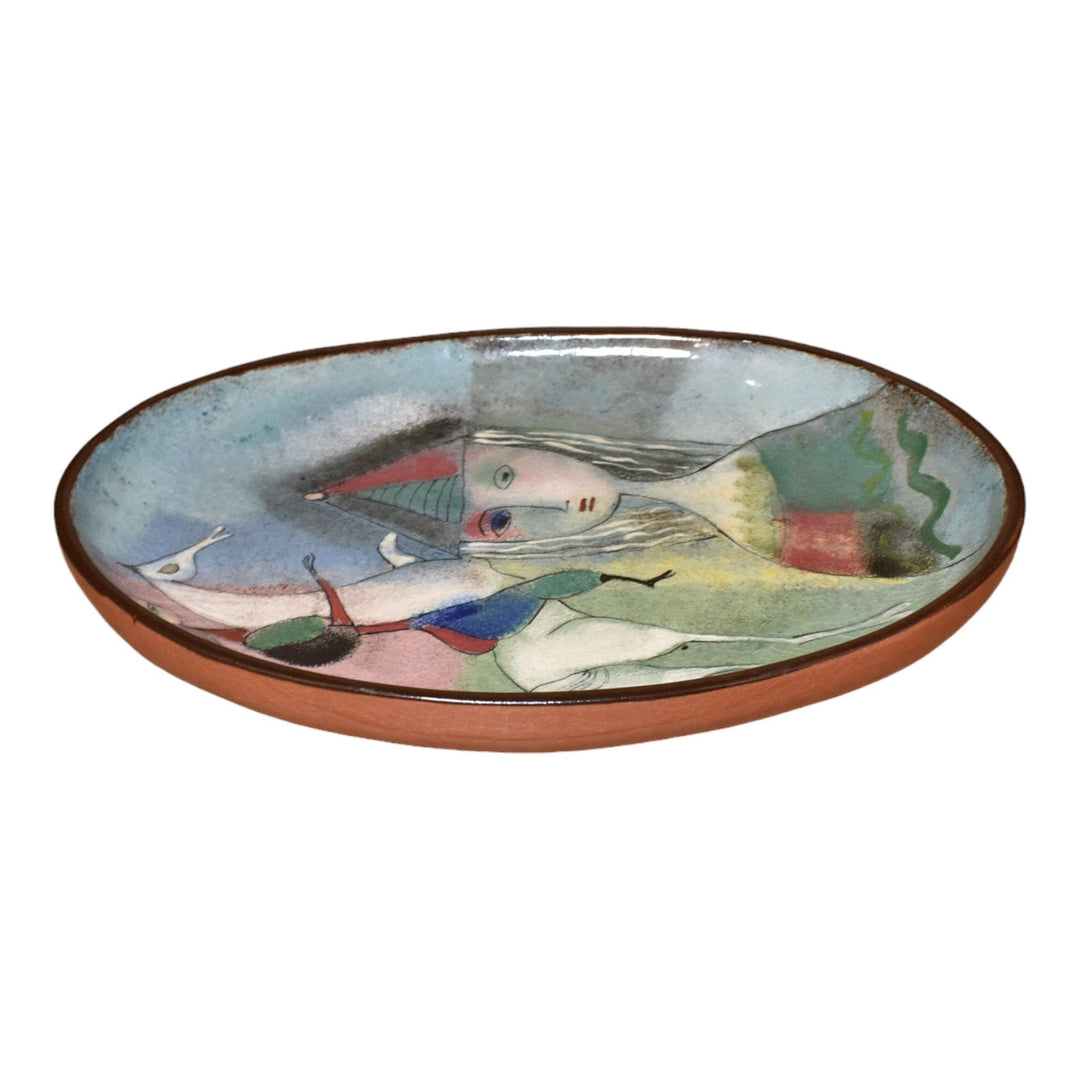 Pillin Studio Mid Century Modern Pottery Woman Horse Rider Large Ceramic Tray