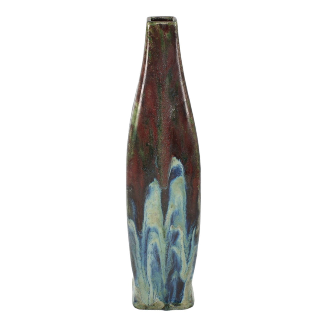 Dalpayrat French 1900s Vintage Art Pottery Red And Blue Drip Ceramic Vase 303