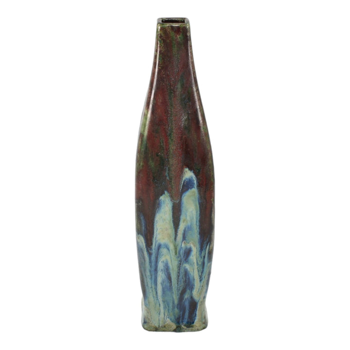 Dalpayrat French 1900s Vintage Art Pottery Red And Blue Drip Ceramic Vase 303