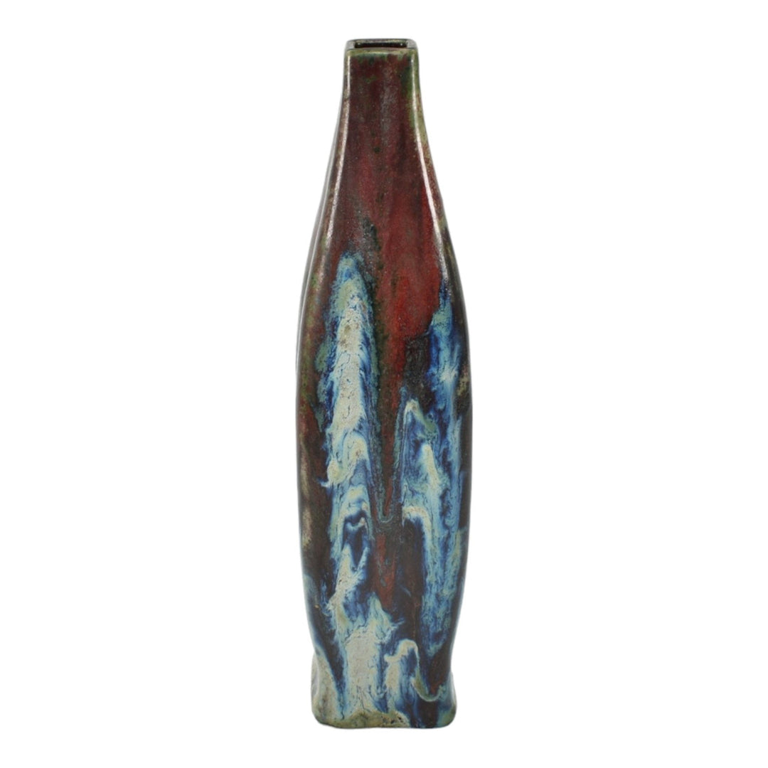 Dalpayrat French 1900s Vintage Art Pottery Red And Blue Drip Ceramic Vase 303