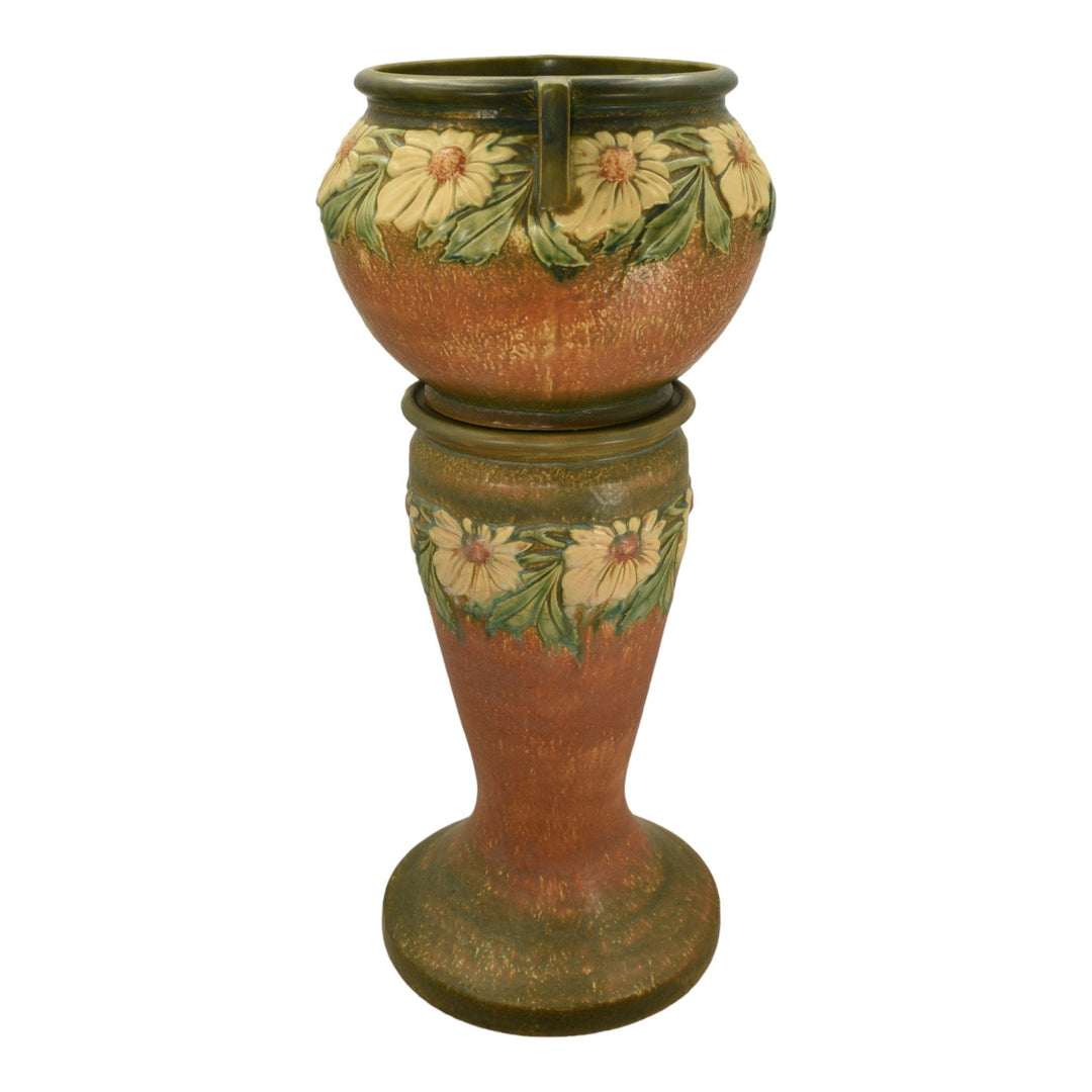 Roseville Dahlrose 1928 Vintage Art Pottery Ceramic Jardiniere Pedestal 614-10 - Just Art Pottery