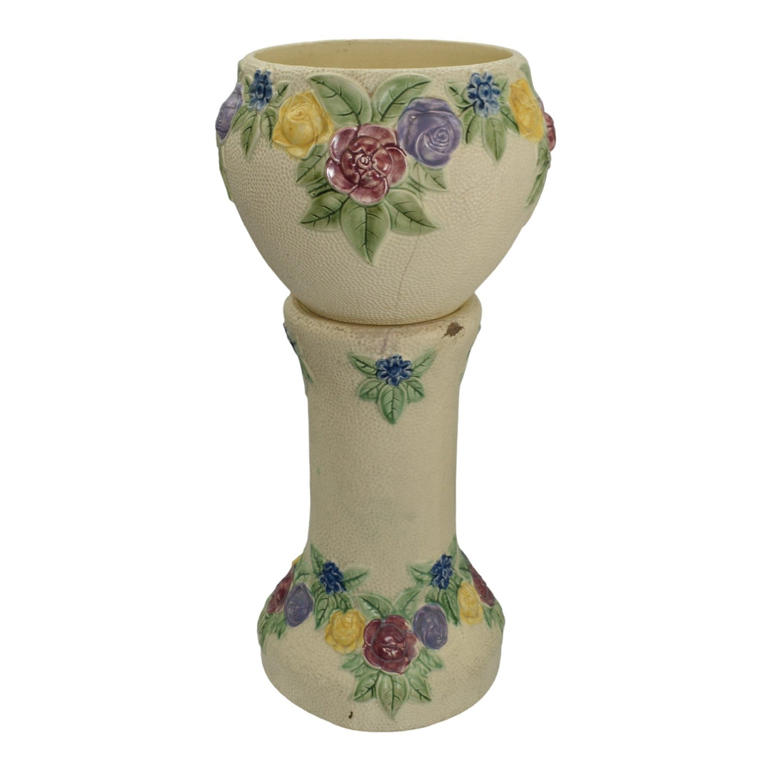 Roseville Rozane 1917 Vintage Art Pottery Ivory Jardiniere And Pedestal 588-10