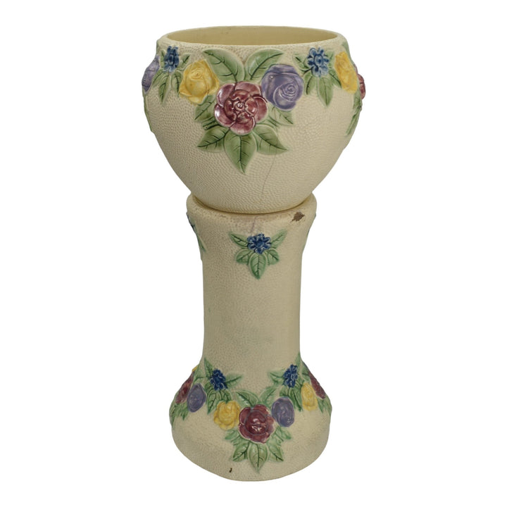 Roseville Rozane 1917 Vintage Art Pottery Ivory Jardiniere And Pedestal 588-10