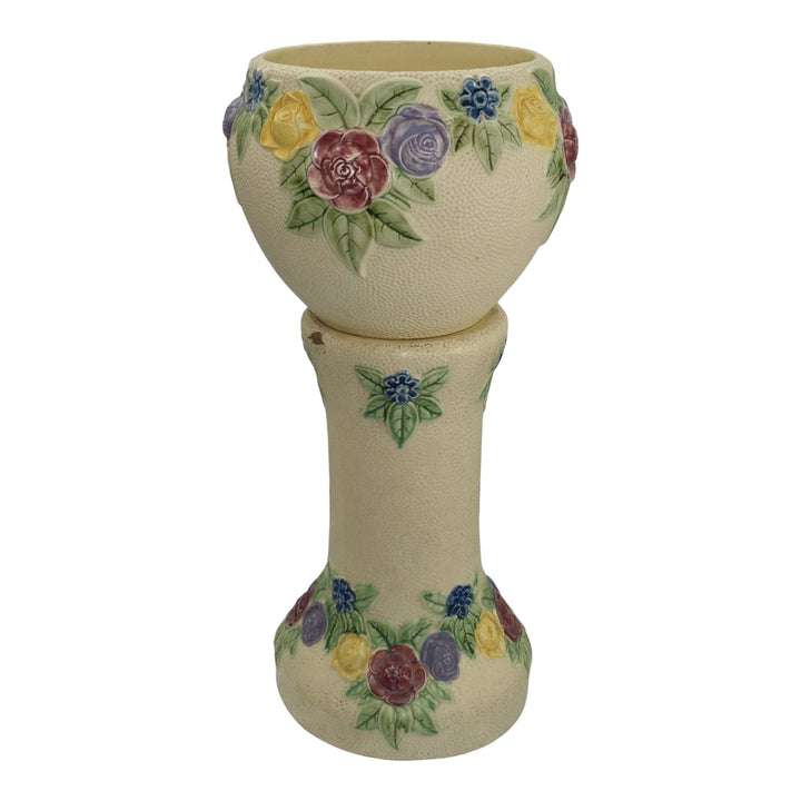 Roseville Rozane 1917 Vintage Art Pottery Ivory Jardiniere And Pedestal 588-10