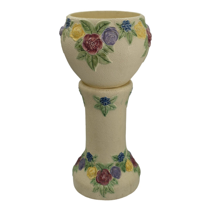Roseville Rozane 1917 Vintage Art Pottery Ivory Jardiniere And Pedestal 588-10