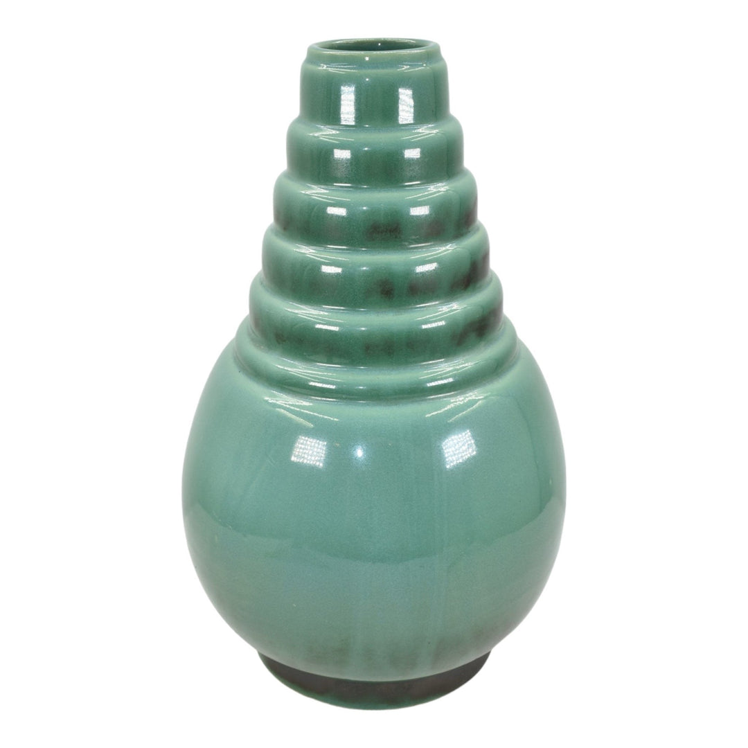 Roseville Futura Green 1928 Vintage Art Deco Pottery Bomb Ceramic Vase 394-12