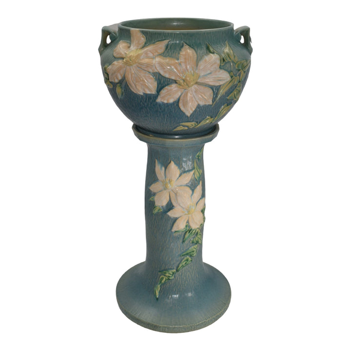 Roseville Clematis Blue 1944 Vintage Pottery Ceramic Jardiniere Pedestal 667-8