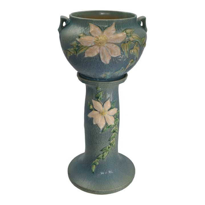 Roseville Clematis Blue 1944 Vintage Pottery Ceramic Jardiniere Pedestal 667-8