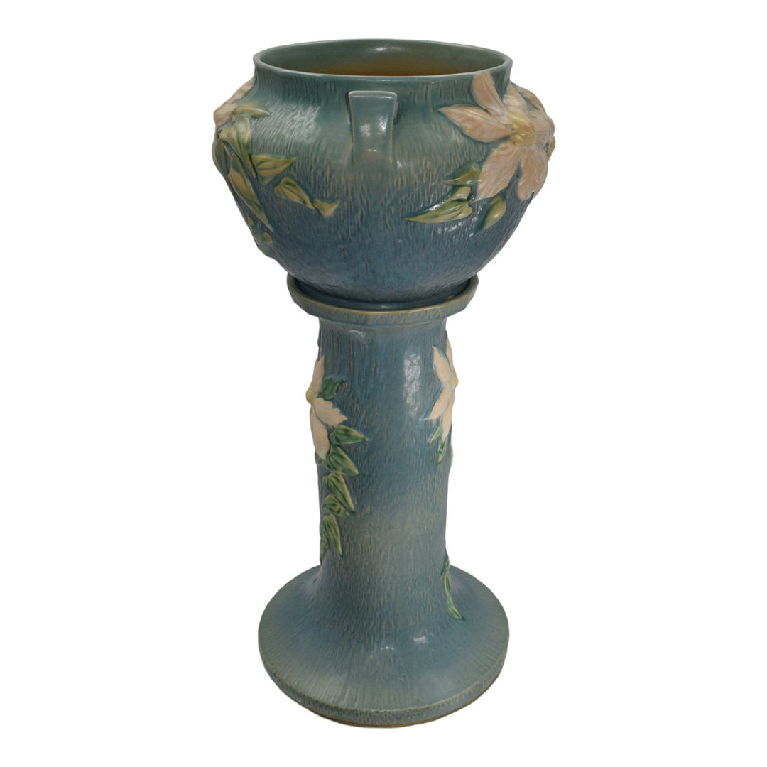 Roseville Clematis Blue 1944 Vintage Pottery Ceramic Jardiniere Pedestal 667-8