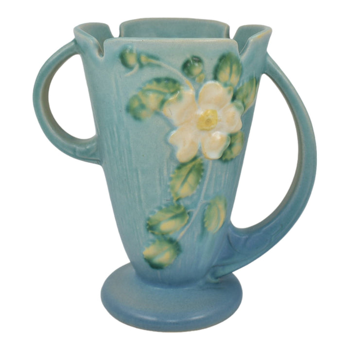 Roseville White Rose Blue 1940 Mid Century Modern Art Pottery Ceramic Vase 982-7
