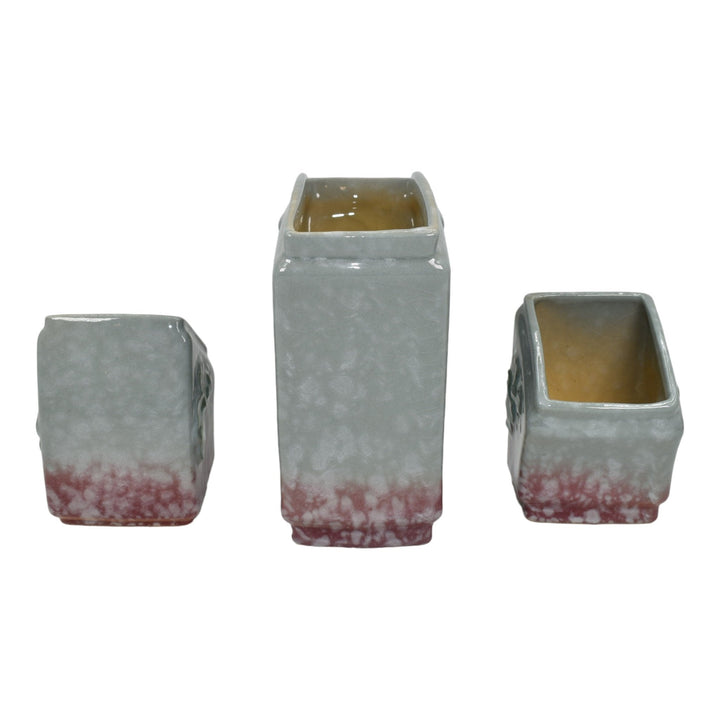 Roseville Artwood Gray 1951 Art Pottery Three Piece Planter Set 1051 And 1050