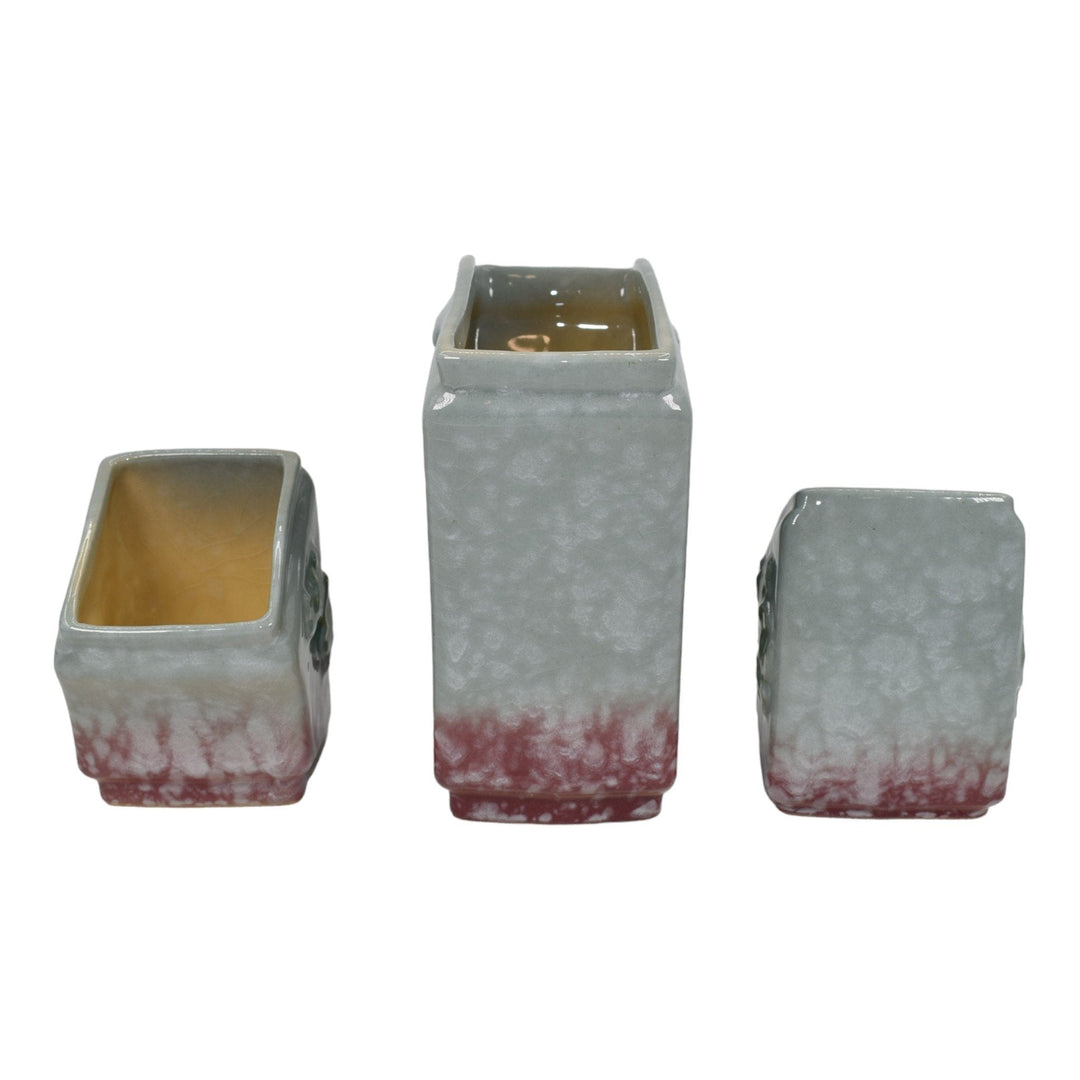 Roseville Artwood Gray 1951 Art Pottery Three Piece Planter Set 1051 And 1050