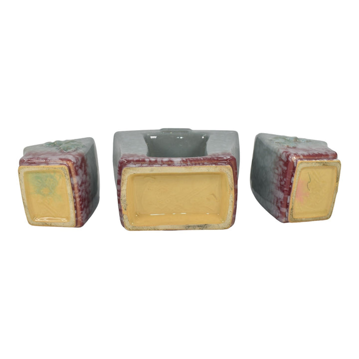 Roseville Artwood Gray 1951 Art Pottery Three Piece Planter Set 1051 And 1050