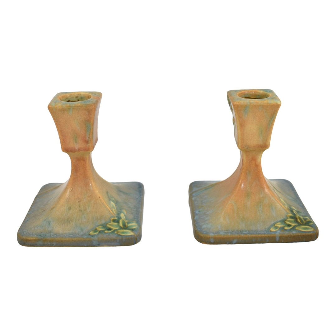 Roseville Futura 1928 Vintage Art Deco Pottery Ceramic Candle Holders 1073-4 - Just Art Pottery