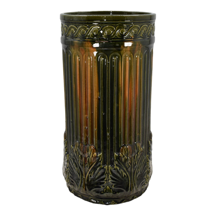 Brush McCoy Blended Majolica Art Pottery Green Brown Ceramic Umbrella Stand