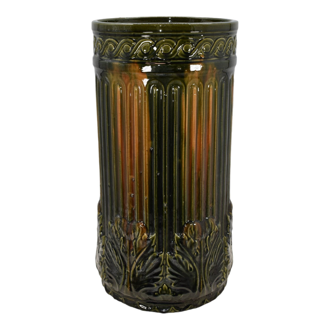 Brush McCoy Blended Majolica Art Pottery Green Brown Ceramic Umbrella Stand