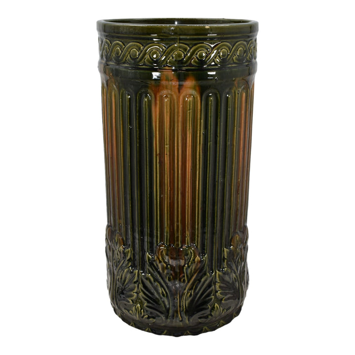 Brush McCoy Blended Majolica Art Pottery Green Brown Ceramic Umbrella Stand