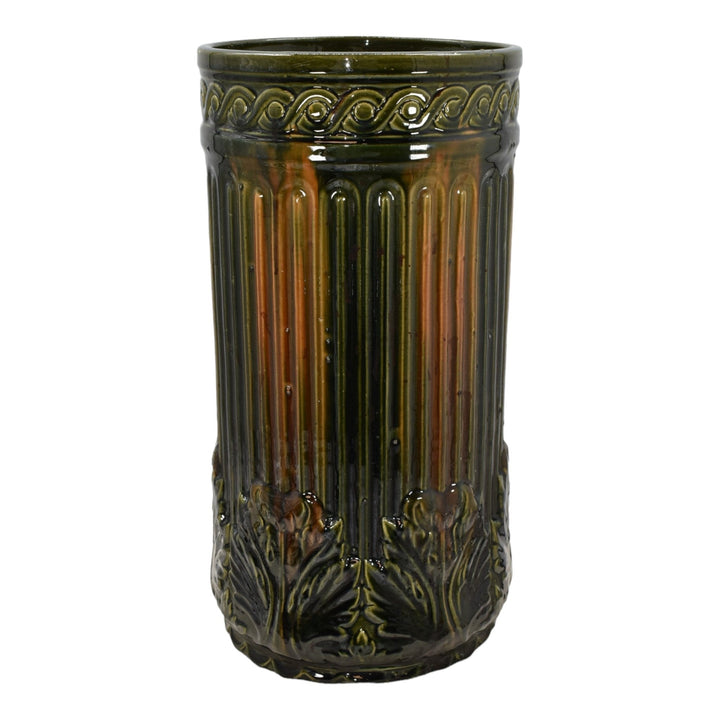 Brush McCoy Blended Majolica Art Pottery Green Brown Ceramic Umbrella Stand