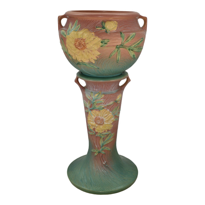 Roseville Peony Pink 1942 Vintage Art Pottery Ceramic Jardiniere Pedestal 661-8
