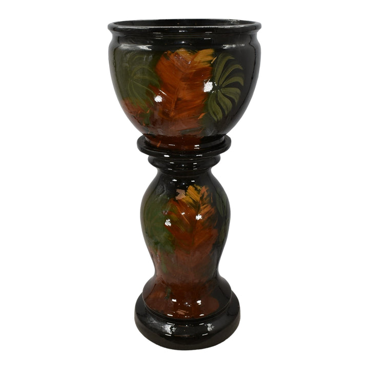 Radford 1900s Vintage Art Pottery Standard Glaze Palm Leaf Jardiniere Pedestal