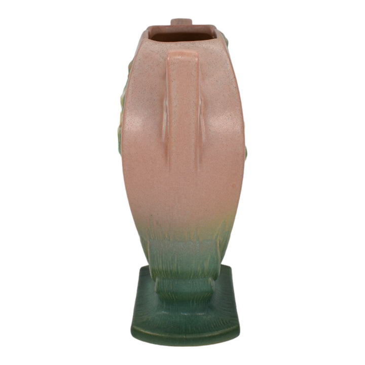 Roseville White Rose Pink 1940 Mid Century Modern Art Pottery Flower Vase 984-8
