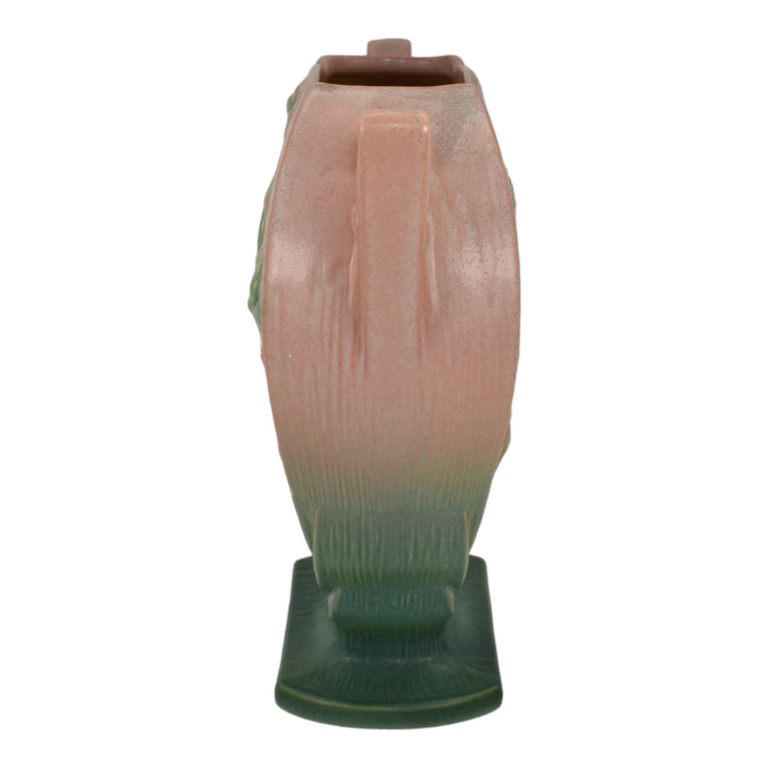 Roseville White Rose Pink 1940 Mid Century Modern Art Pottery Flower Vase 984-8