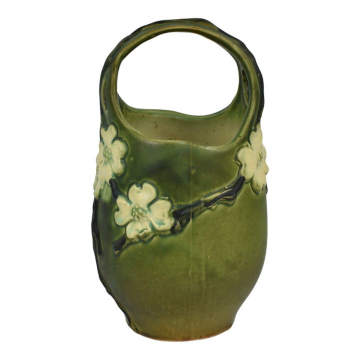 Roseville Dogwood Smooth Green 1920 Vintage Art Pottery Ceramic Basket 274-9