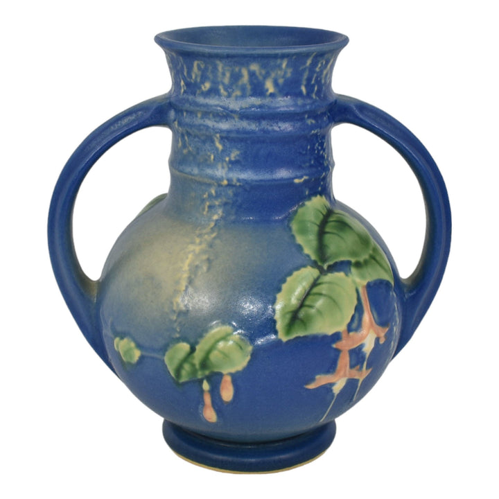Roseville Fuchsia Blue 1938 Vintage Art Pottery Handled Ceramic Vase 891-6