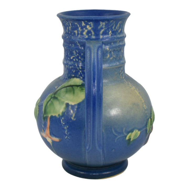 Roseville Fuchsia Blue 1938 Vintage Art Pottery Handled Ceramic Vase 891-6