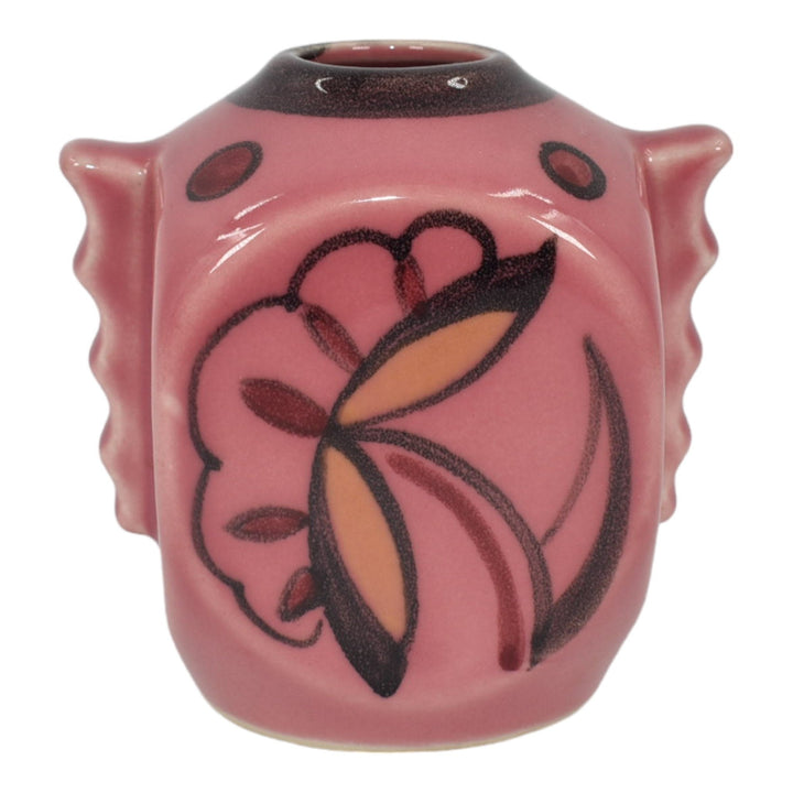 Czechoslovakian European Vintage Art Deco Pottery Geometric Pink Ceramic Vase - Just Art Pottery