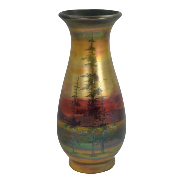 Weller LaSa 1920s Art Nouveau Pottery Luster Glaze Scenic Pine Trees Vase