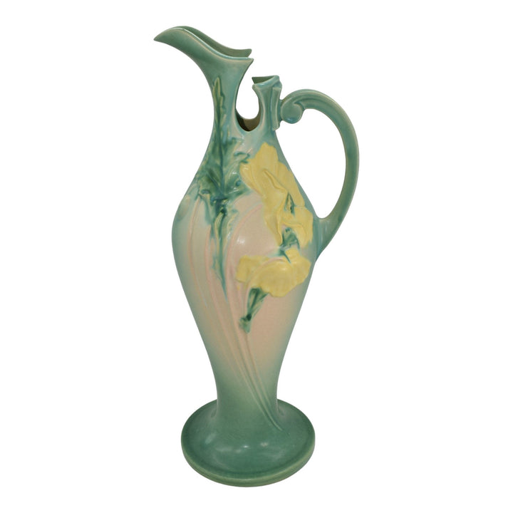 Roseville Poppy Green 1938 Vintage Art Deco Pottery Ceramic Tall Ewer 880-18