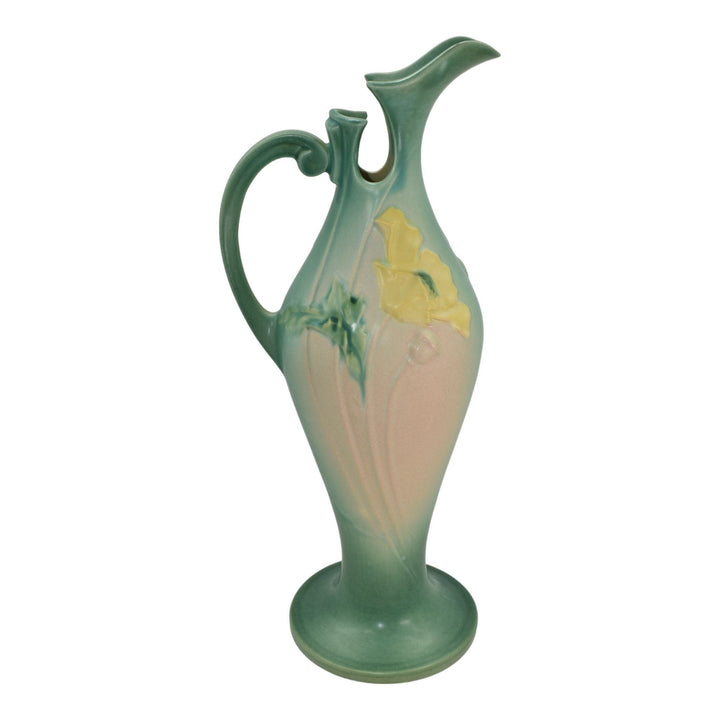Roseville Poppy Green 1938 Vintage Art Deco Pottery Ceramic Tall Ewer 880-18