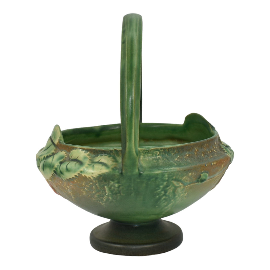 Roseville Fuchsia Green 1938 Vintage Pottery Ceramic Basket Flower Frog 350-8