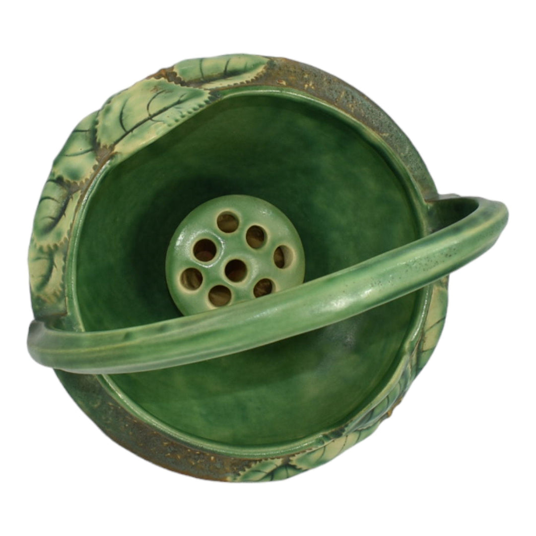 Roseville Fuchsia Green 1938 Vintage Pottery Ceramic Basket Flower Frog 350-8