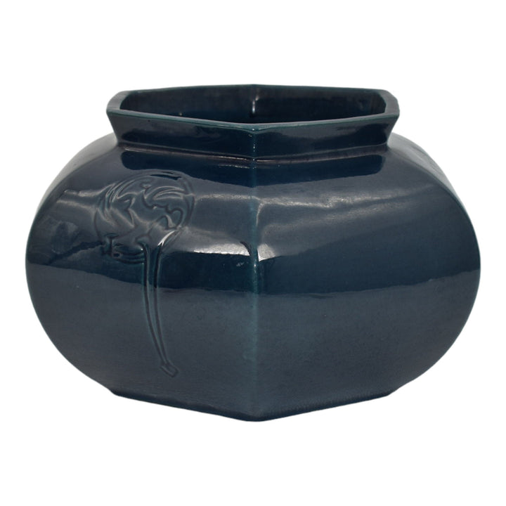 Roseville Rosecraft Hexagon Blue 1925 Vintage Pottery Ceramic Bowl Vase 138-4
