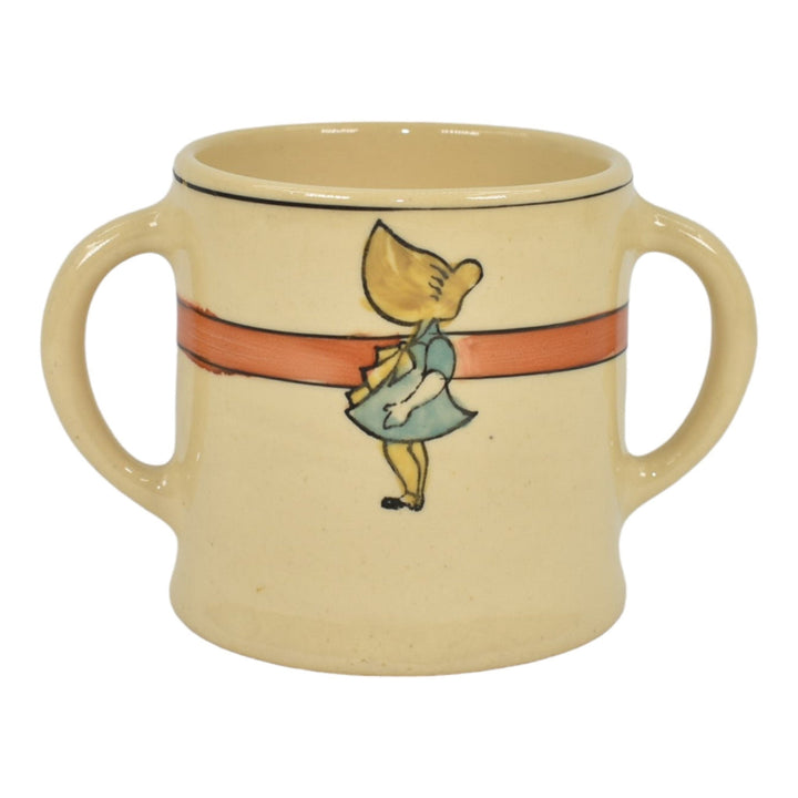 Roseville Juvenile Creamware 1910 Art Pottery Sunbonnet Sue Two Handled Mug