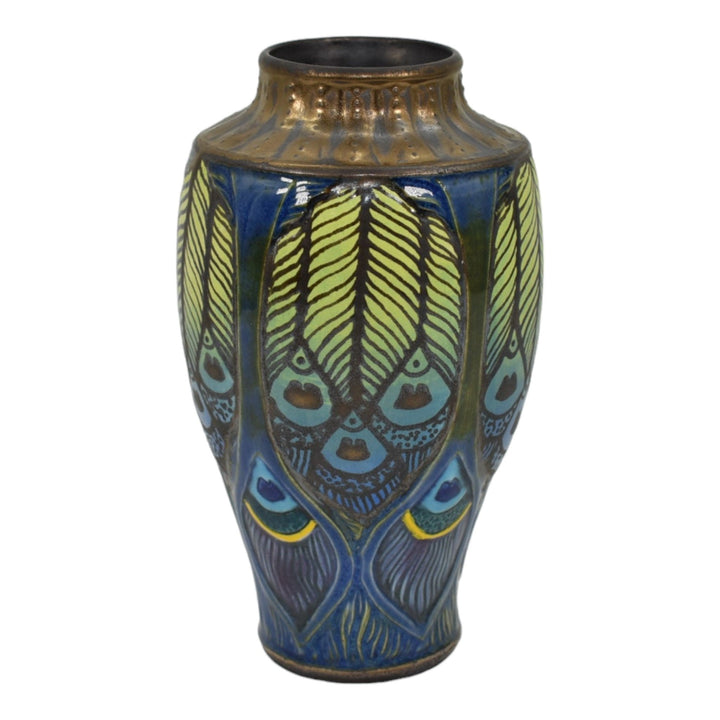 Calmwater Designs Stephanie Young Studio Pottery Ceramic Peacock Feather Vase - Just Art Pottery