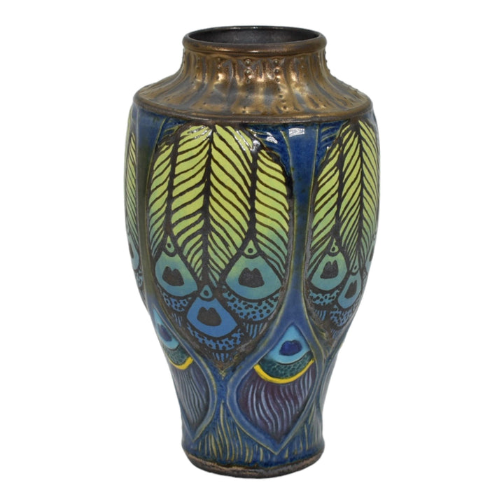 Calmwater Designs Stephanie Young Studio Pottery Ceramic Peacock Feather Vase - Just Art Pottery
