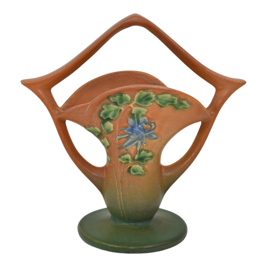 Roseville Columbine Brown 1941 Mid Century Modern Pottery Ceramic Basket 365-7
