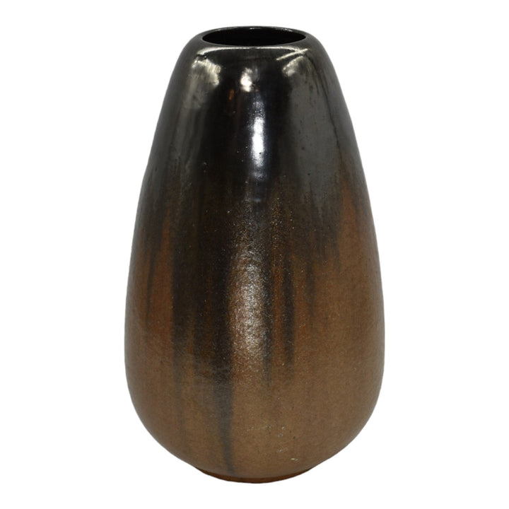 Fulper 1917-34 Vintage Art Pottery Mirrored Black Copper Dust Ceramic Vase 574A
