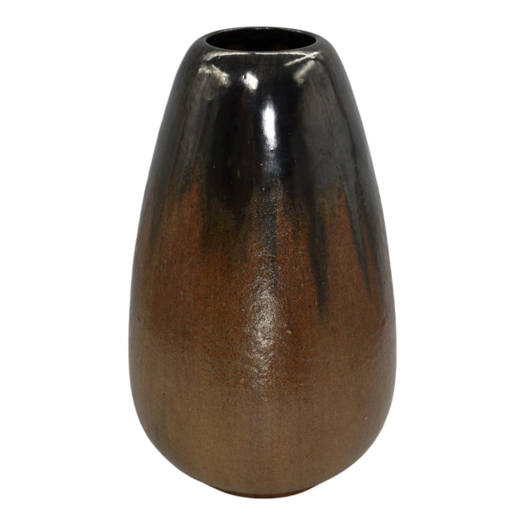 Fulper 1917-34 Vintage Art Pottery Mirrored Black Copper Dust Ceramic Vase 574A