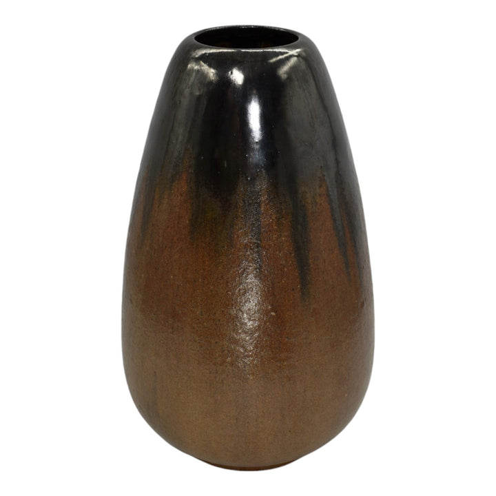 Fulper 1917-34 Vintage Art Pottery Mirrored Black Copper Dust Ceramic Vase 574A